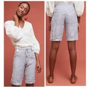 Daisy Fuentes LONG Shorts Sz 6 Blue White Pin Stripe Nautical Bermuda Coastal